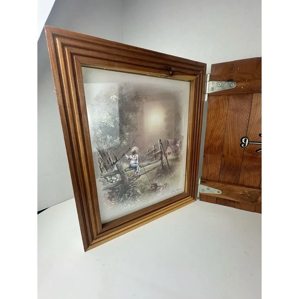 Andres Orpinas Hand Signed Framed Girl at Barn Country Scenes on 12” Wood Clock
